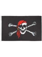 3x5 Ft Polyester "Red Bandana Jolly Roger Pirate" Flag