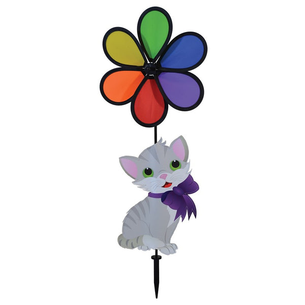 "Rainbow Flower with Kitten" Wind Garden Spinner