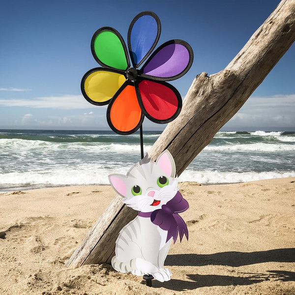 "Rainbow Flower with Kitten" Wind Garden Spinner