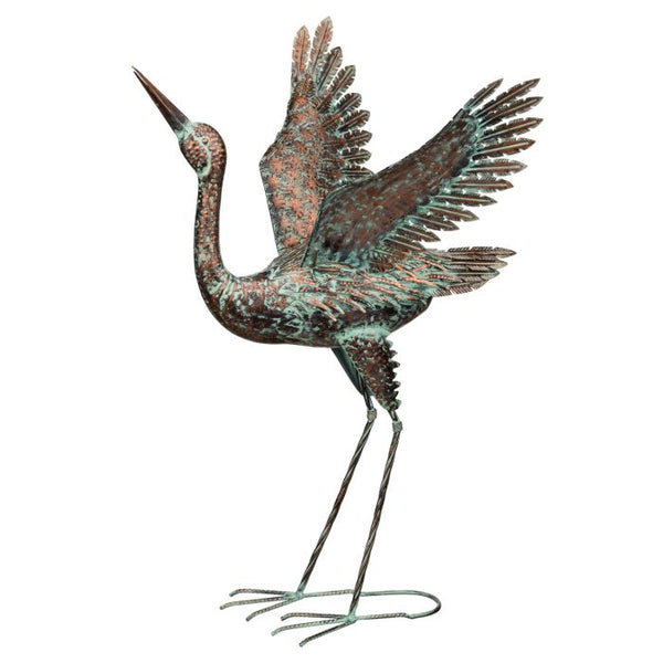 "Green Patina - Wings Up" Crane Garden Statuary